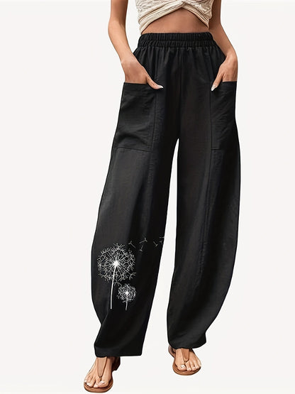 Damen Weite Palazzo-Hose mit seitlichen Taschen und Kunstwerk-Detail Stalluxe
