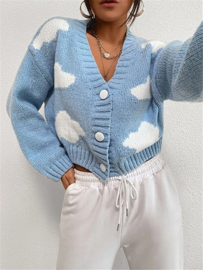 Damen lässige Strickjacke mit detailreicher Wolkenoptik und Knopfverschluss Stalluxe