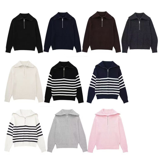 Damen Strickpullover mit hohem Kragen und Reißverschluss Stalluxe