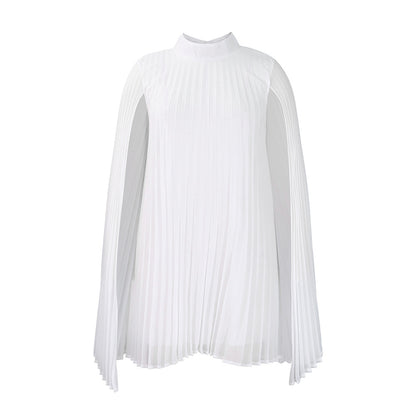Damen Plissee-Kleid mit eleganten Kapuze und voluminösen Ärmeln Stalluxe
