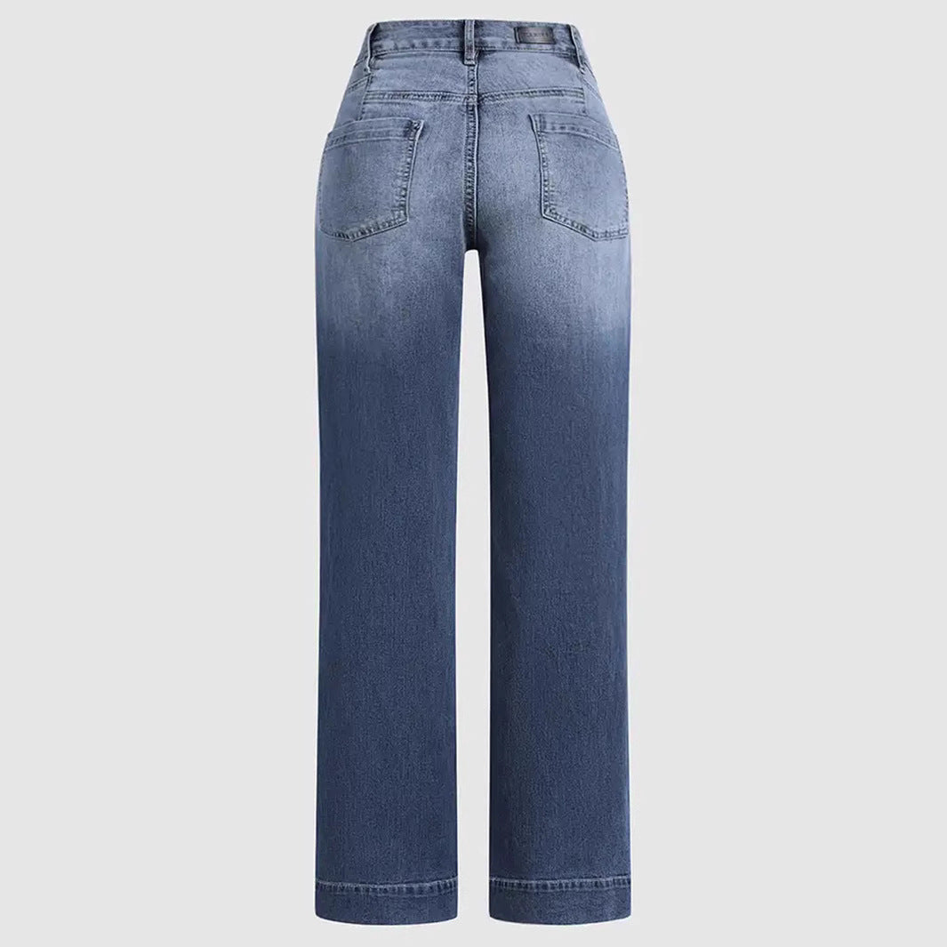 Damen Weit geschnittene Denim-Hose mit hohem Bund und modernem Design Stalluxe
