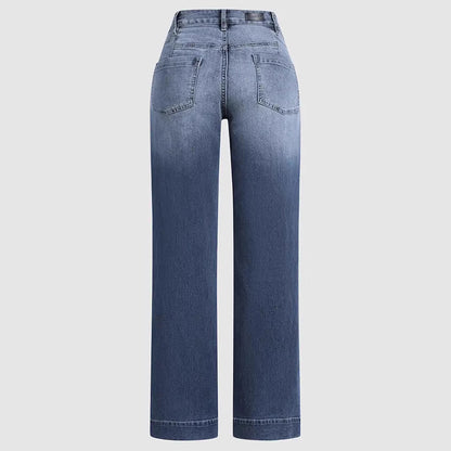 Damen Weit geschnittene Denim-Hose mit hohem Bund und modernem Design Stalluxe