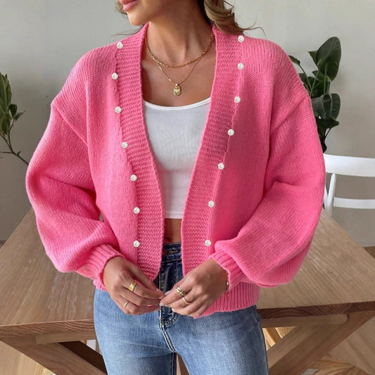 Damen gemütliche Strickjacke mit Perlenknopf-Detail Stalluxe