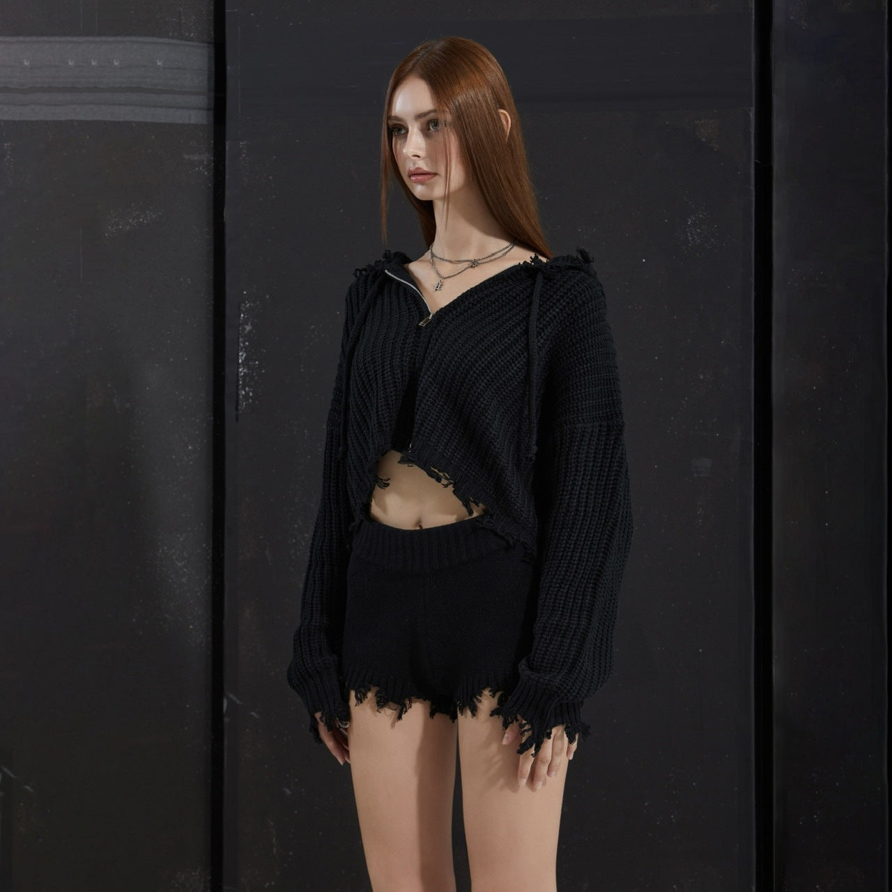 Damen Sportliches Hoodie-Shorts-Set mit einzigartigen Fransen Stalluxe