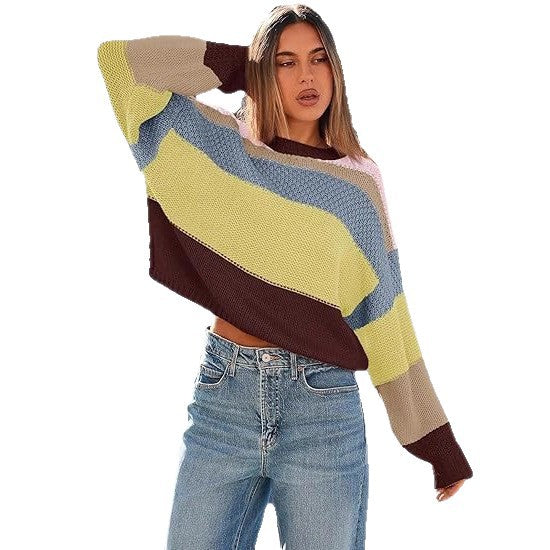 Damen Lockere gestreifte Strickpullover mit lässigem Schnitt Stalluxe