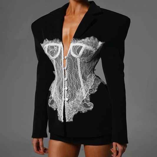 Damen Blazer mit Korsett-Design und Spitzenakzenten Stalluxe