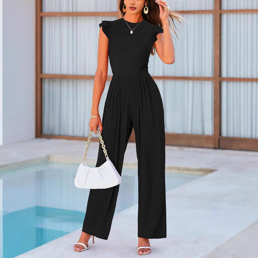 Damen eleganter Jumpsuit mit Puffärmeln und weitem Bein Stalluxe