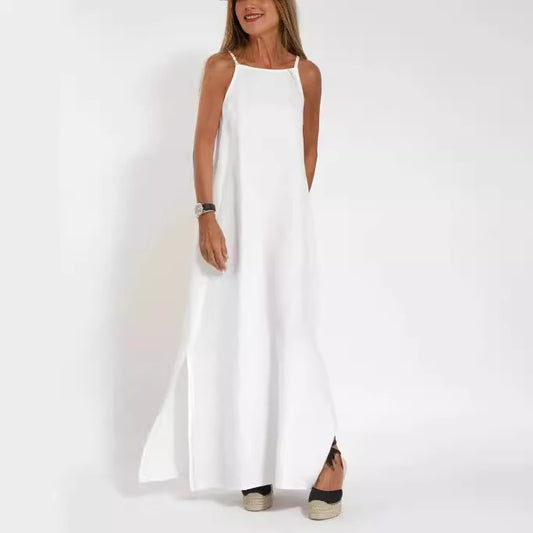 Damen elegantes Maxikleid mit feinen Trägern und schwingendem Saum Stalluxe