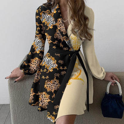 Damen schickes Wickelkleid mit tierischem Muster und langen Ärmeln Stalluxe