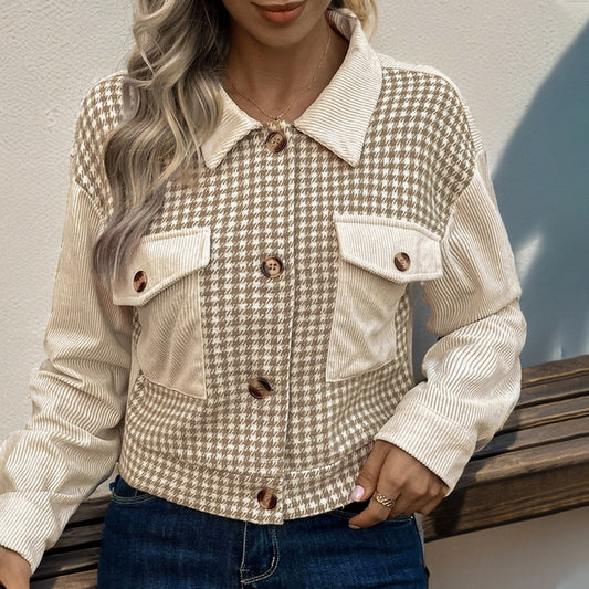 Damen gestreifte Cordjacke im modernen Houndstooth-Design Stalluxe