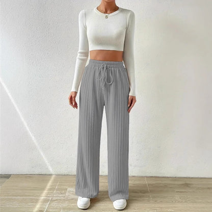 Damen weiteStrickhose mit elastischem Bund und modischen Längsstruktur Stalluxe