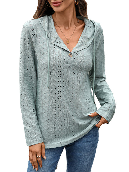 Damen Blusenshirt mit feinem Lochmuster und Kapuze Stalluxe