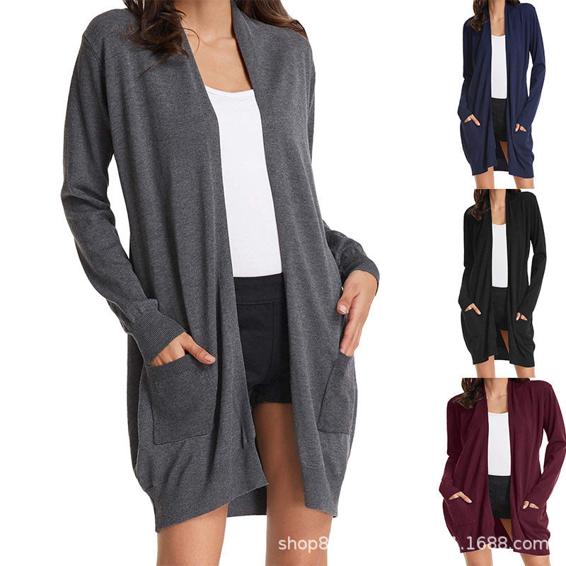 Damen Lange Strickjacke mit offenen Front und praktischen Taschen Stalluxe