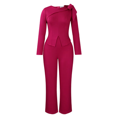 Damen Eleganter Jumpsuit mit asymmetrischem Design und dekorativer Schleife Stalluxe