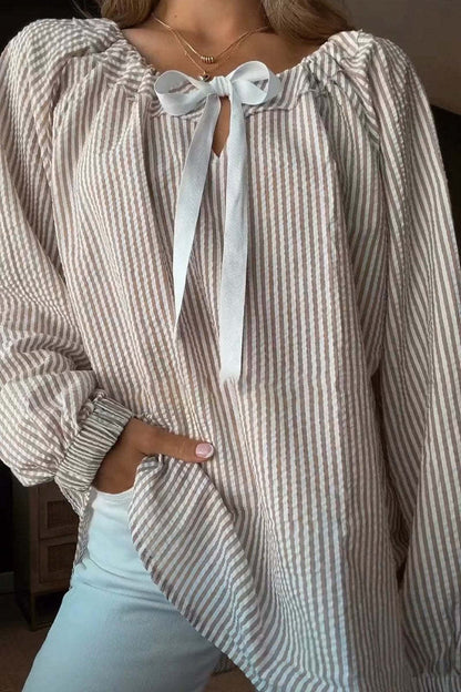 Damen Bluse mit elastischem Ausschnitt und Schleifenbindung Stalluxe