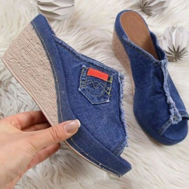 Damen Plateau-Sandalen im Denim-Look Stalluxe