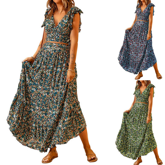 Damen Maxikleid mit floralem Design und ausgestellten Ärmeln Stalluxe