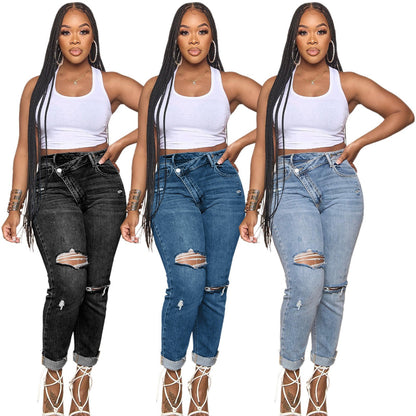 Damen lässige Mom-Jeans mit trendigen Rissen Stalluxe