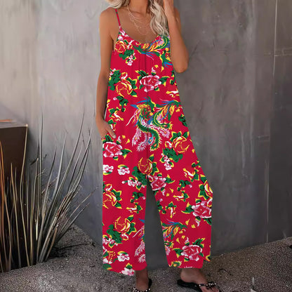 Damen Luftiger Jumpsuit mit floralem Design und verstellbaren Trägern Stalluxe