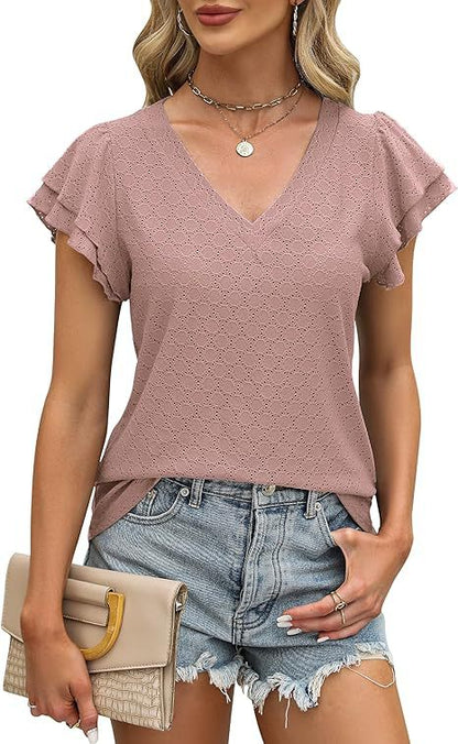 Damen modisches V-Ausschnitt-Shirt mit Rüschendetails Stalluxe