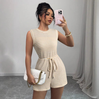 Damen gestreifter Kurzoverall mit Taillenzug Stalluxe