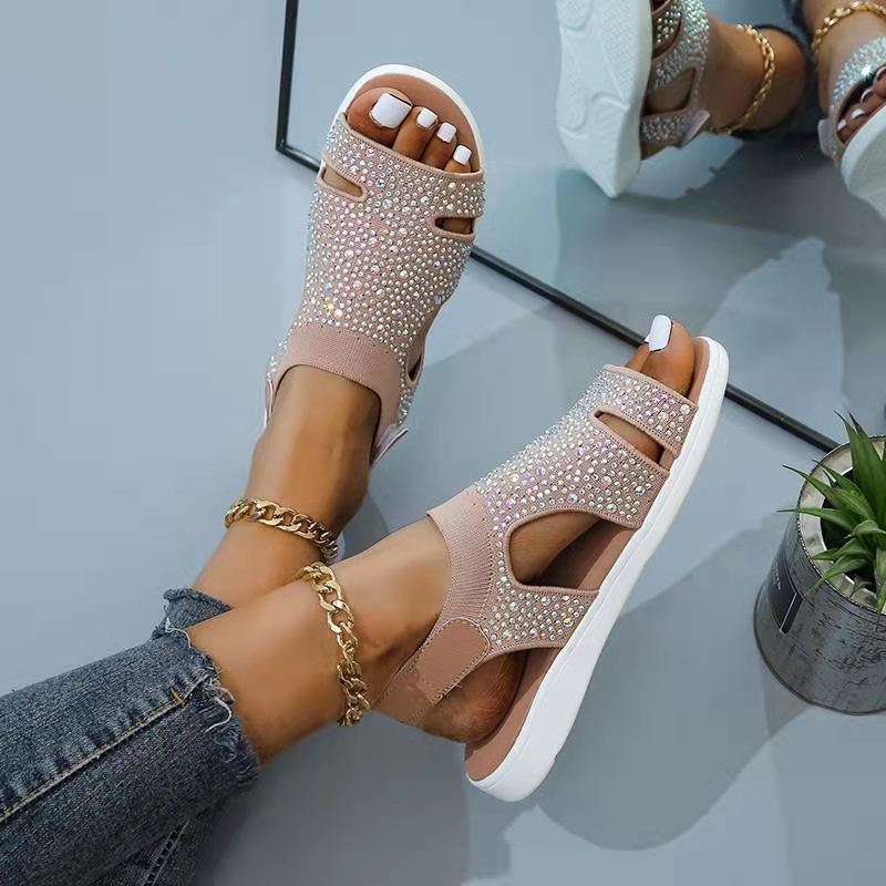 Damen modische Sandalen mit Strassverzierungen und gepolstertem Fußbett Stalluxe