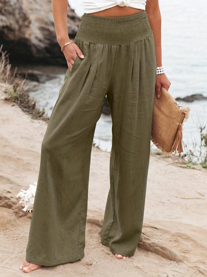 Damen weite Sommerhose mit elastischem Taillenbund und bequemen Taschen Stalluxe