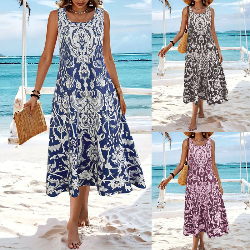 Damen Stilvolle A-Linie Midi Kleid mit aufwendigem Blumenmuster Stalluxe