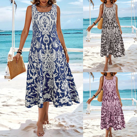 Damen Stilvolle A-Linie Midi Kleid mit aufwendigem Blumenmuster Stalluxe