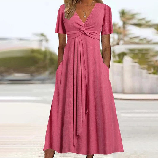 Damen Maxikleid mit Wickeldesign und tiefem V-Ausschnitt Stalluxe