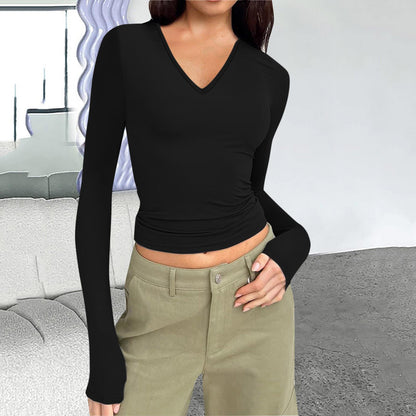 Damen Langarmshirt mit V-Ausschnitt und figurbetonendem Schnitt Stalluxe