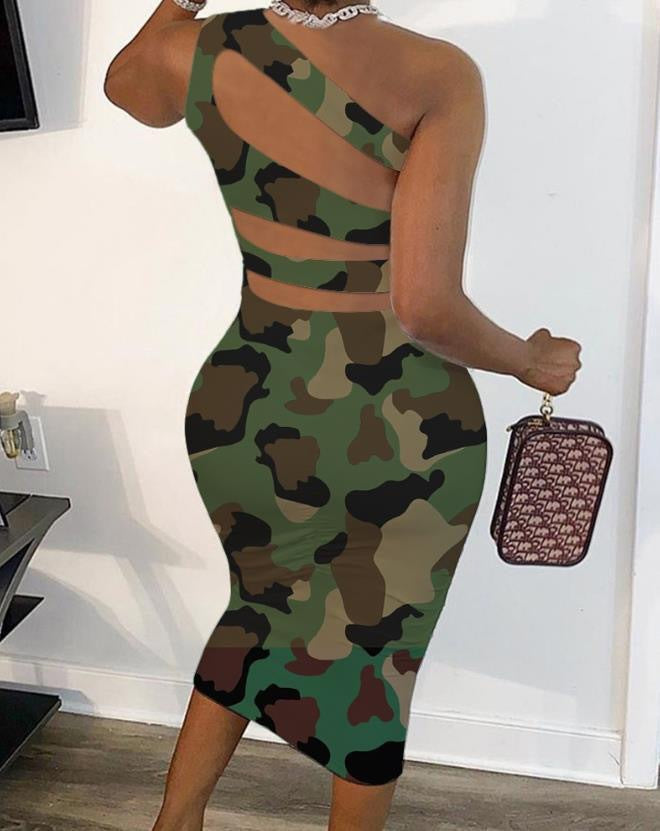Damen Wickelkleid mit asymmetrischem Träger und buntem Muster Stalluxe