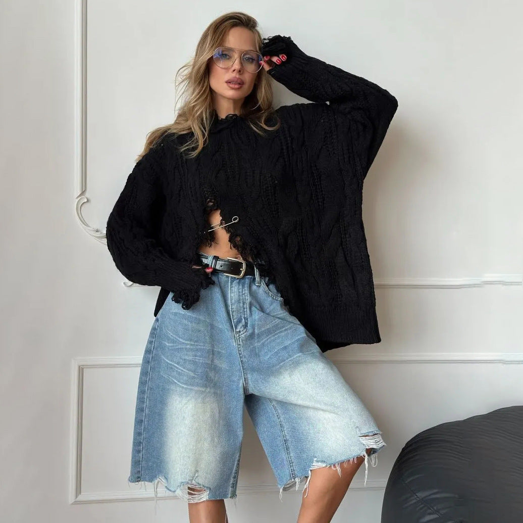 Damen Oversized Strickpullover Stalluxe Schwarz