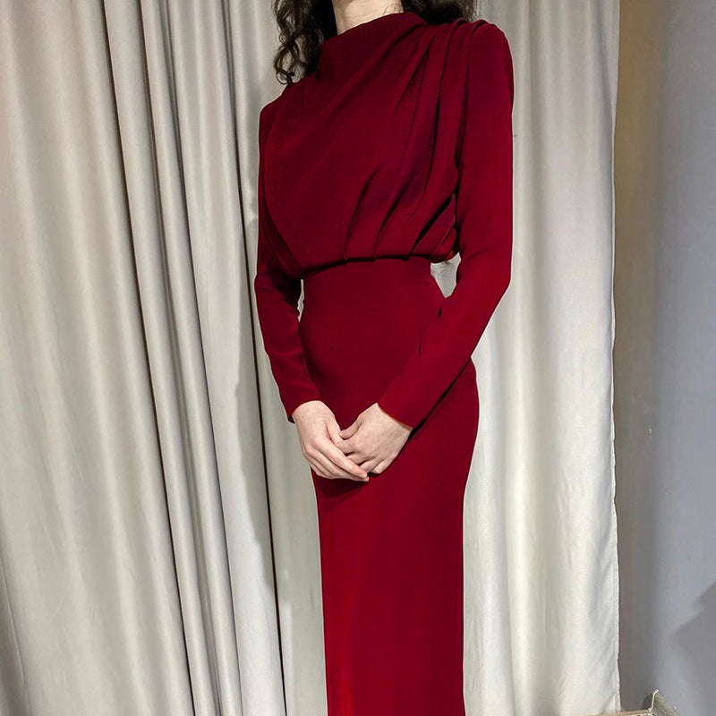 Damen Elegantes Langarmkleid mit Drapierung Stalluxe