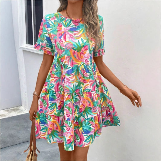 Damen Sommerliches Freizeitkleid mit Rüschendetails und frischem Blumenmuster Stalluxe