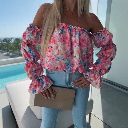Damen Bluse mit schulterfreiem Schnitt und Volantärmeln Stalluxe