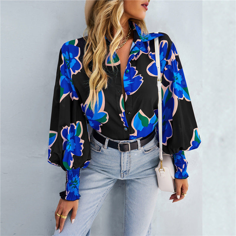 Damen Bluse mit voluminösen Ärmeln und buntem Blumendesign Stalluxe