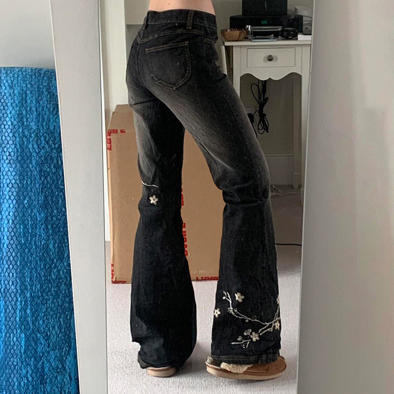 Damen ausgestellte Jeans mit floralem Design Stalluxe
