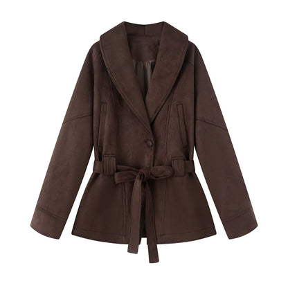 Damen modische Kunstlederjacke mit tailliertem Schnitt und breitem Revers Stalluxe