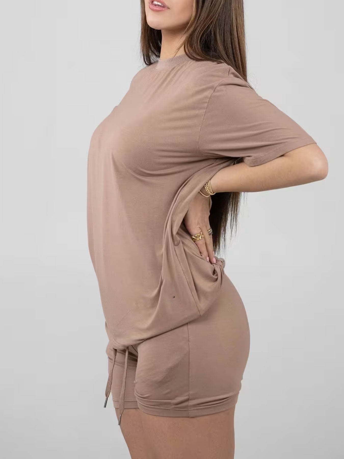 Damen lässiges Set mit oversized T-Shirt und Shorts Stalluxe