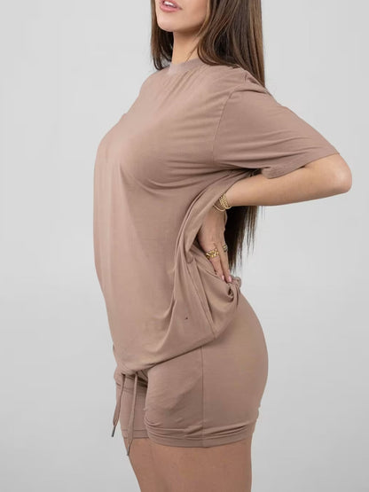 Damen lässiges Set mit oversized T-Shirt und Shorts Stalluxe