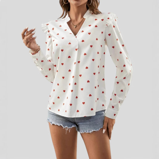 Damen Bluse mit Herzmuster und Rüschendetails Stalluxe