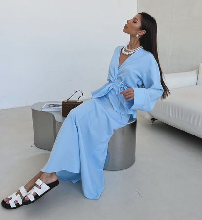Damen Wickel-Set mit gerafftem Oberteil und fließendem Rock Stalluxe