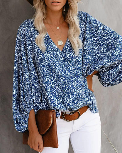 Damen Bluse mit voluminösen Ärmeln und V-Ausschnitt Stalluxe