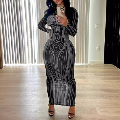 Damen Langarm Maxikleid mit figurformender Linienstruktur Stalluxe