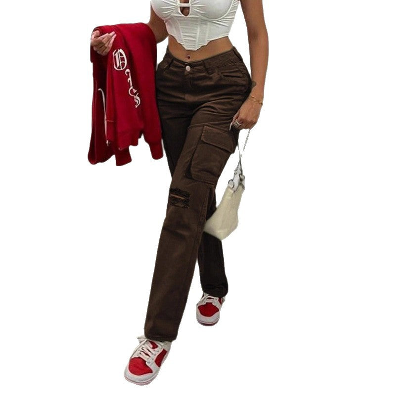 Damen lässige Cargo-Jeans mit tiefen Taschen und trendigem Design Stalluxe