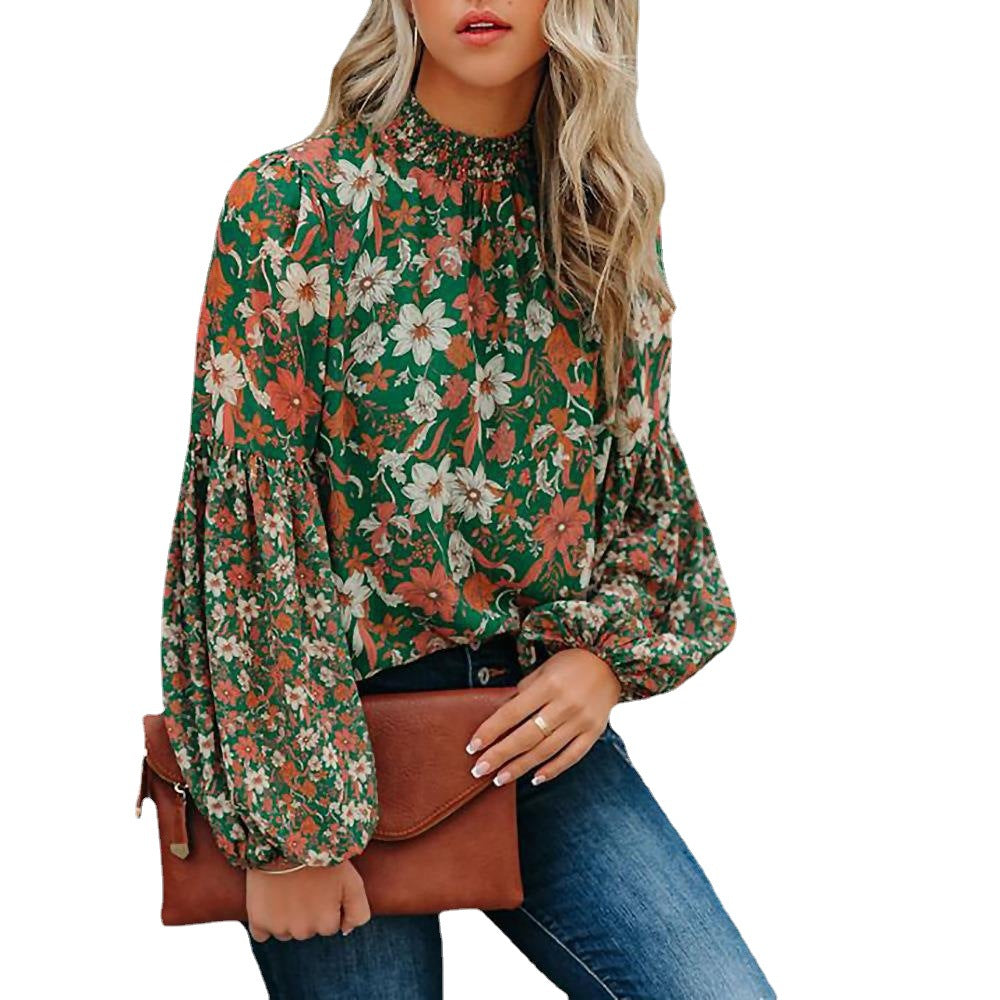 Damen Bluse mit voluminösen Ärmeln und floralem Muster Stalluxe