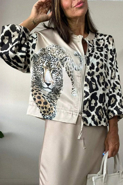 Damen Bomberjacke mit tierischem Print und elastischen Bündchen Stalluxe