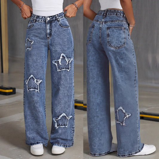 Damen Destroyed Jeans mit Sternenmotiv Stalluxe