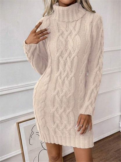 Damen Strickkleid mit hochgeschlossenem Kragen und Zopfmuster Stalluxe